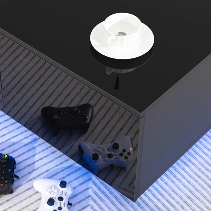 HOM012 - Transform Your Home: Versatile Black Coffee Table with LED Lights & Drawer Storage!