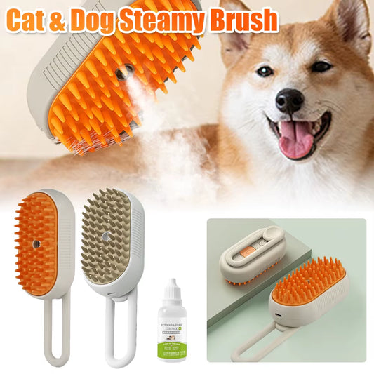 TEC010 - Pet Steam Brush: USB Rechargeable, 3-in-1 Grooming for Short & Long Hair