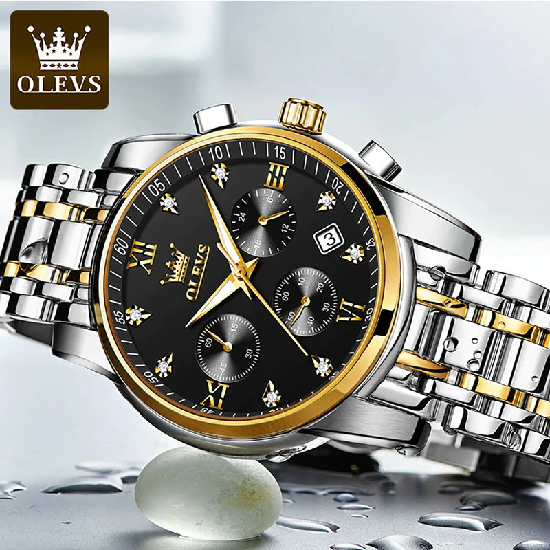 OLEVS Watches for Men Top Brand Luxury Chronograph Luminous Quartz Watch Fashion Business Waterproof Stainless Steel Wrist Watch