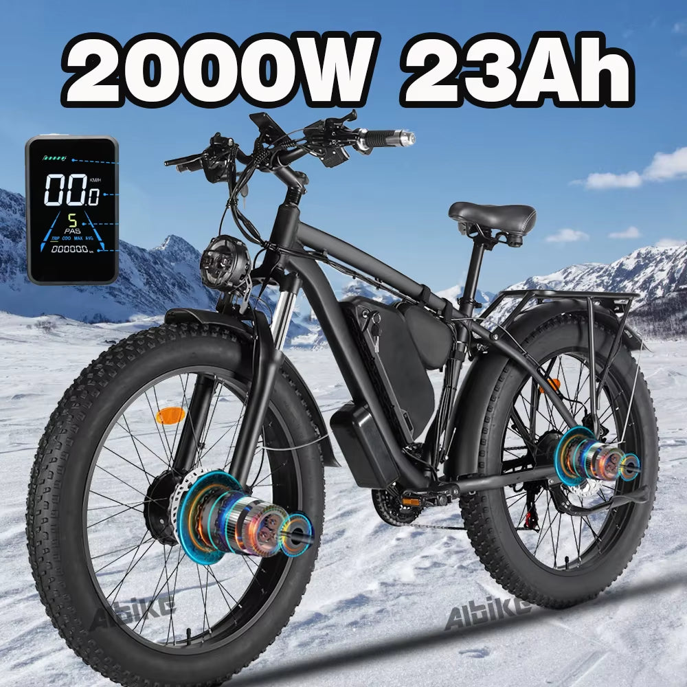 2000W Fat Tire Electric Bike 48V 22Ah 26" Electric Mountain Bikes 55km/h Ebike for Adults 21 Speed Hydraulic Brakes