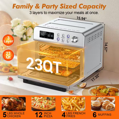 23.2Qt. Stainless Steel 13-In-1 Countertop Air Fryer Toaster Oven with Rotisserie, Digital Display and Accessories,