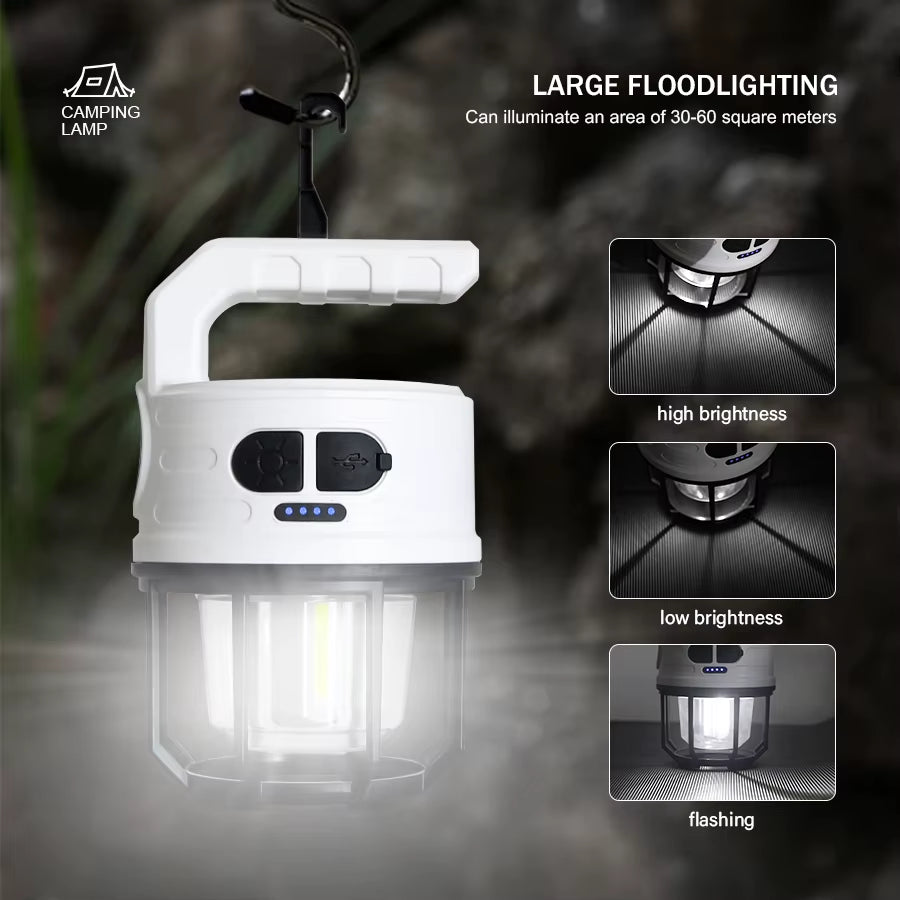 Multifunctional Portable Camping Light Solar And USB Charging LED Flashlight Stepless Dimmable Outdoor Camping Hanging Tent Lamp