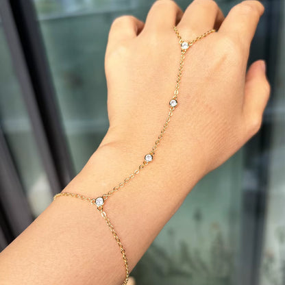 18K Gold plated Stainless Steel Hand Chain Bracelet for Her Zircon Link Ring Bracelet slave Finger Chain Bracelet