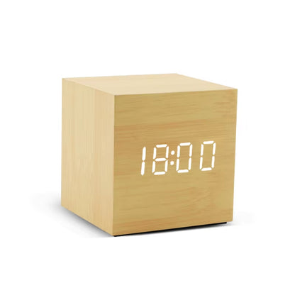 Alarm Clock LED Digital Wooden USB/AAA Powered Table Watch With Temperature Humidity Voice Control Snooze Electronic Desk Clocks