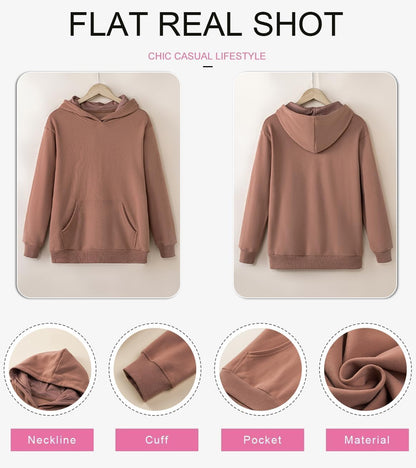 Womens Casual Hoodies Long Sleeve Solid Lightweight Pullover Tops Loose Sweatshirt with Pocket