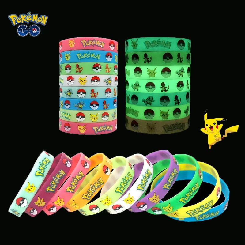 Pokemon Pikachu Figures Glow Silicone Bracelet Anime Toys Wristband Bracelets Cosplay Accessoires Boys Girl Birthday Party Gift