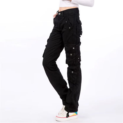 omen's cargo pants with multi-pockets - full length view