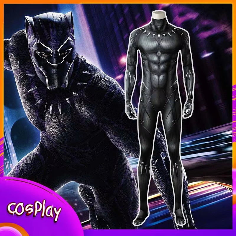 Black Panther Cosplay Costume Cos T'Challa Jumpsuit Halloween Party Carnival Comic-Con Masquerade Perform Props Bodysuit Gift