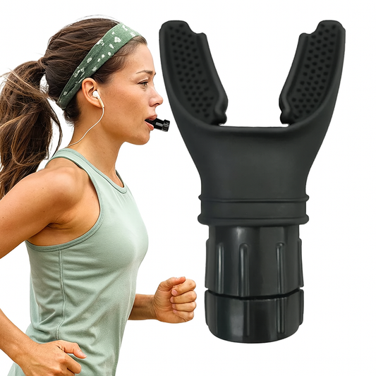 Woman using Adjustable Lung Trainer - Respiratory training for improved endurance