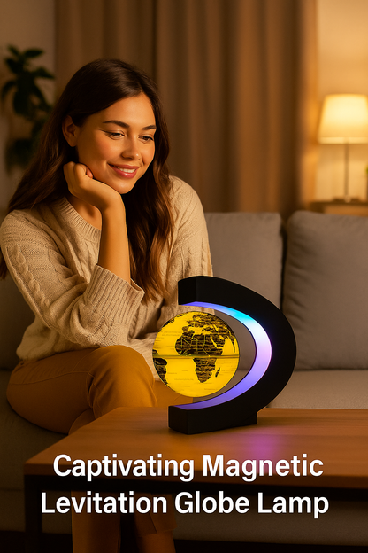 Women floating globe lamp magnetic levitation LED yellow decoration 