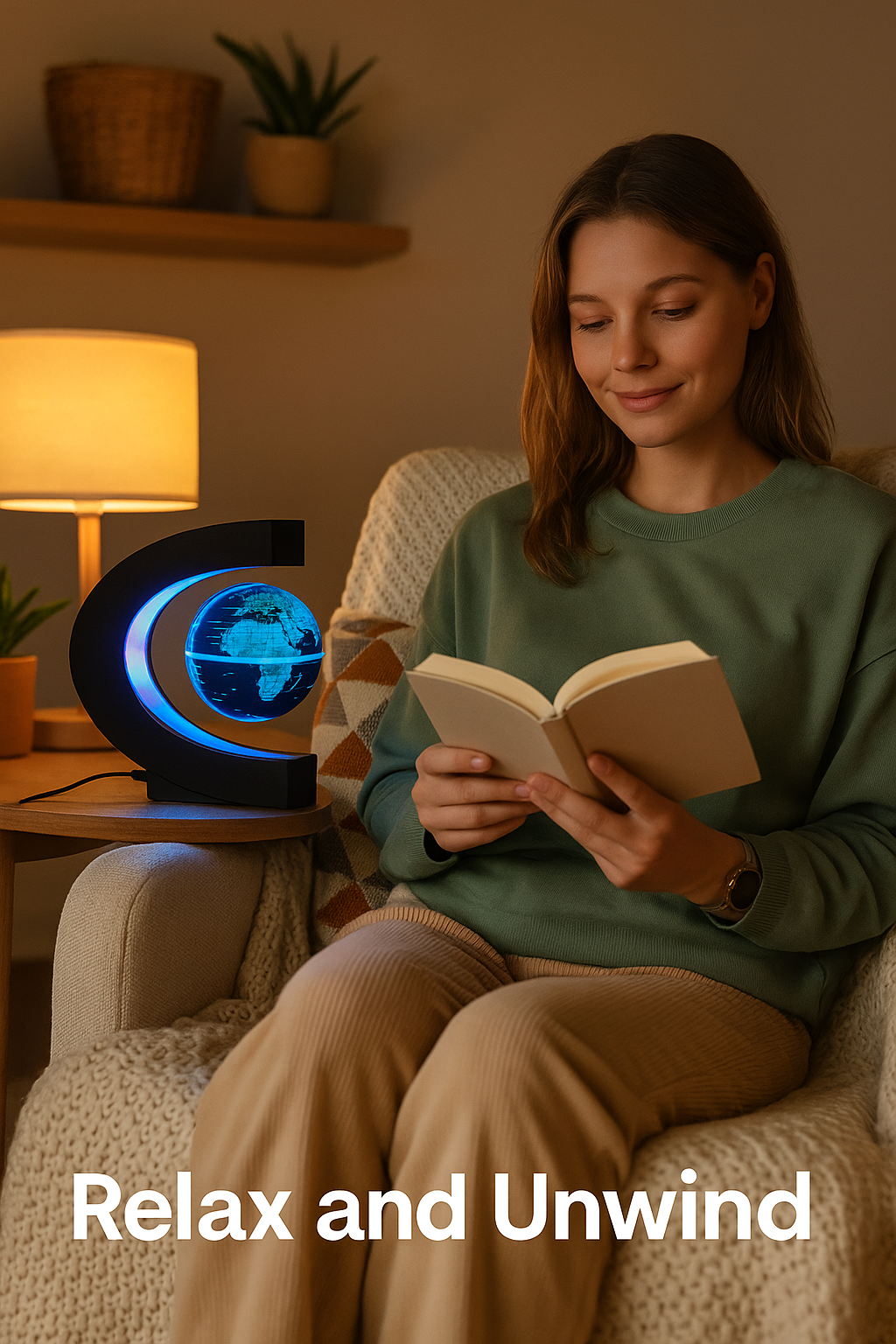 Floating globe lamp magnetic levitation LED blue