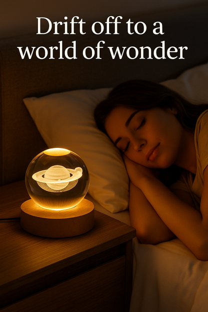 Women 3D galaxy crystal ball lamp LED wooden