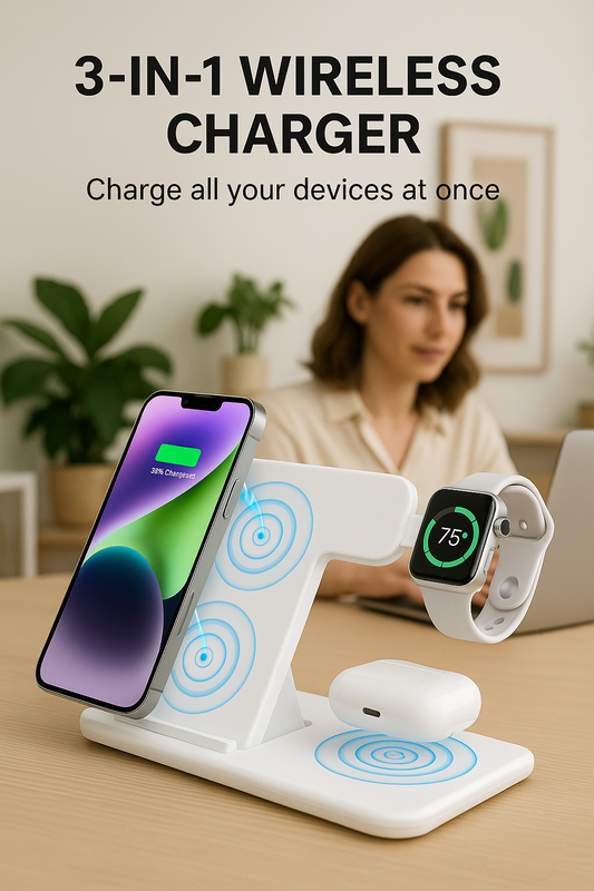 10W - 3-in-1 Wireless Pliable Charging Station - Fast Apple Android Device Charger