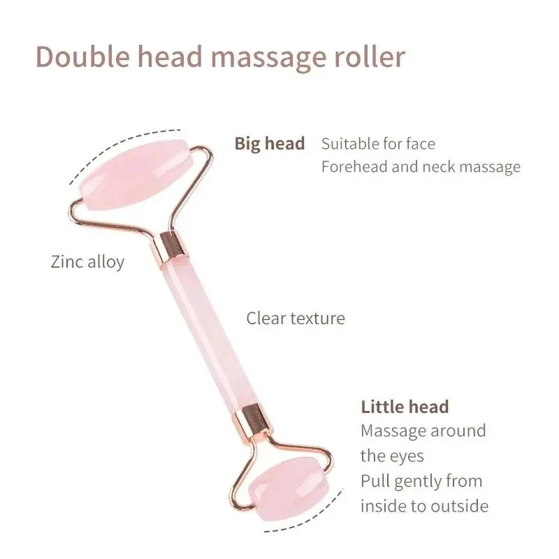 Face and Neck Massager ABS Roller Beauty Scraping Double-Ended Massage Stick to Unblock and Relax Non-Rose Crystal Jade