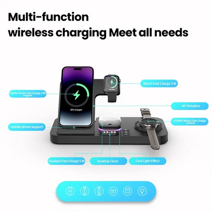 B50B-30W Digital Clock Wireless Charger RGB Night Light Fast Charging Station For Smartphone  Pro  Watch Stand
