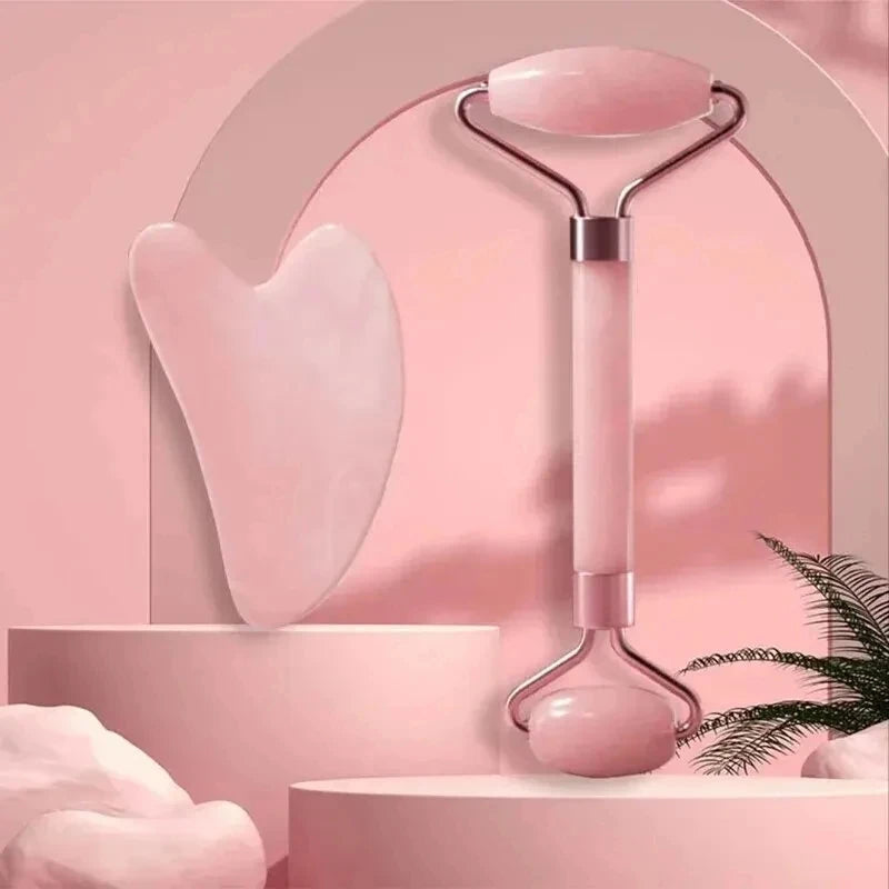 Face and Neck Massager ABS Roller Beauty Scraping Double-Ended Massage Stick to Unblock and Relax Non-Rose Crystal Jade