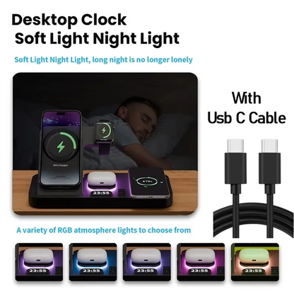 B50B-30W Digital Clock Wireless Charger RGB Night Light Fast Charging Station For Smartphone  Pro  Watch Stand