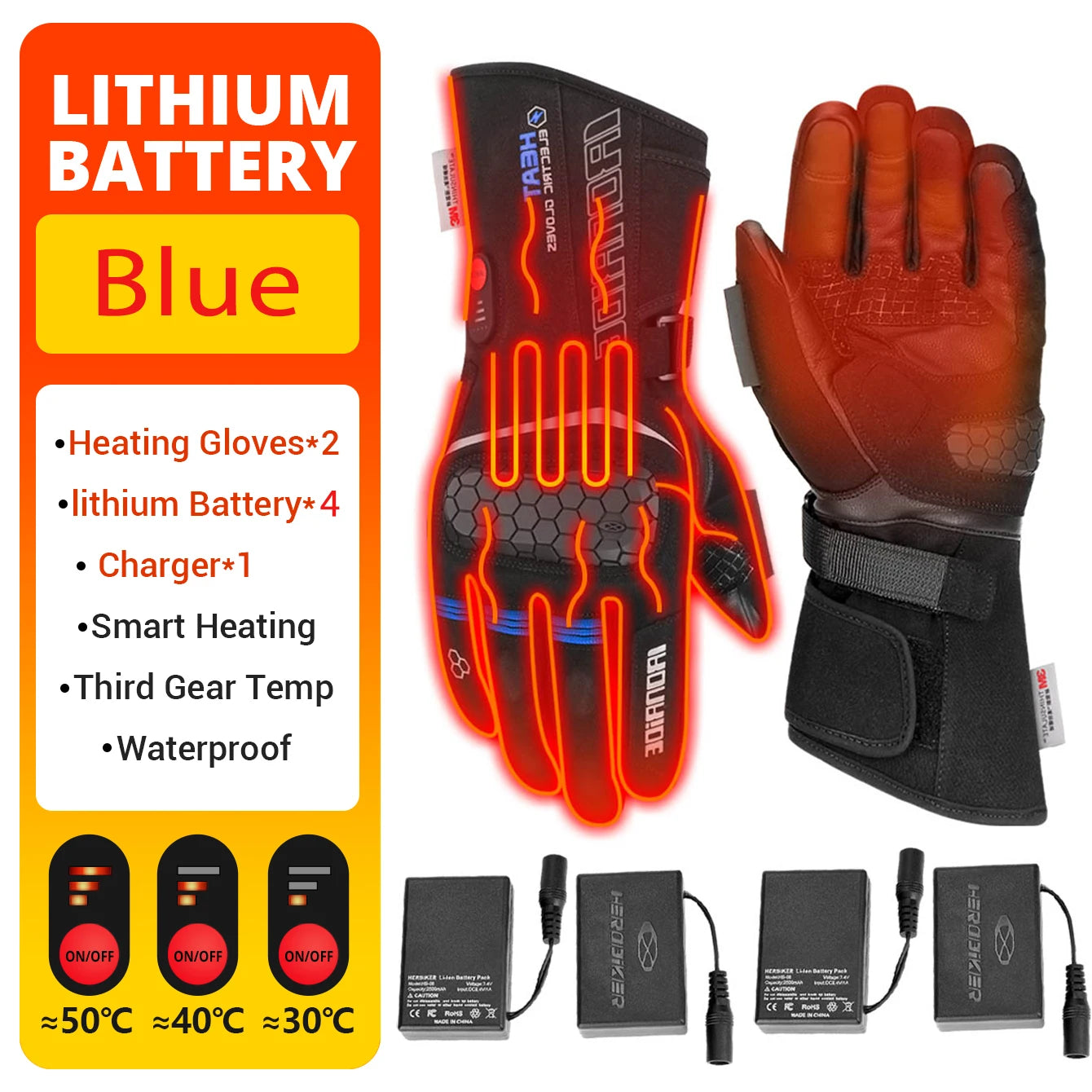Rechargeable Heated Gloves - Waterproof