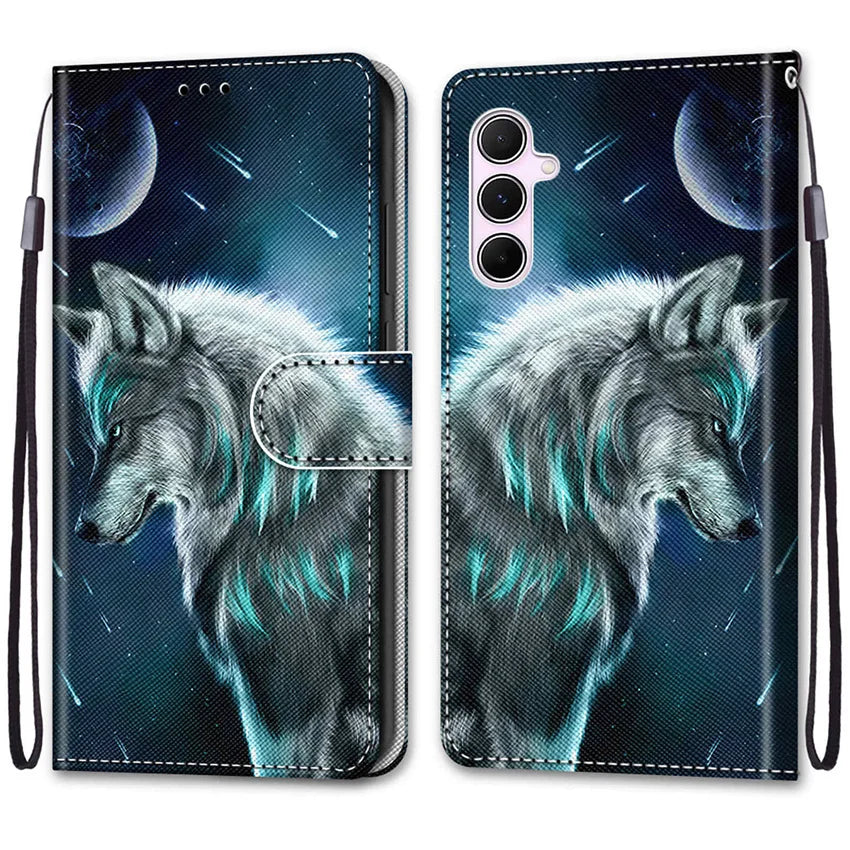 Painted Leather Phone Case For  Galaxy S24 S23 S22 S21 S20 Ultra S10 S9 Plus FE S7 S8 Wild Rose Lion Wolf Cat Dog Cover