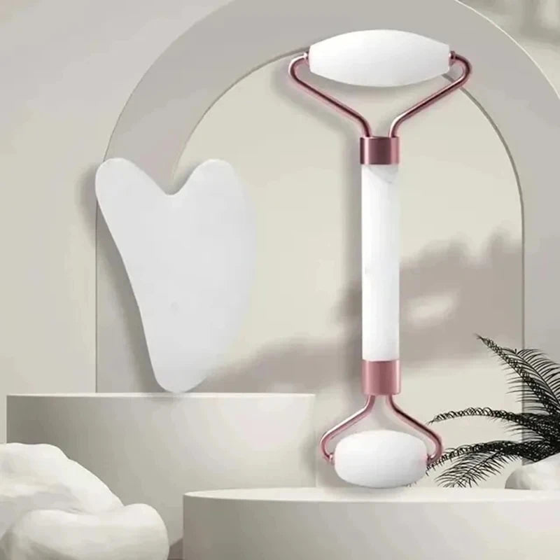 Face and Neck Massager ABS Roller Beauty Scraping Double-Ended Massage Stick to Unblock and Relax Non-Rose Crystal Jade