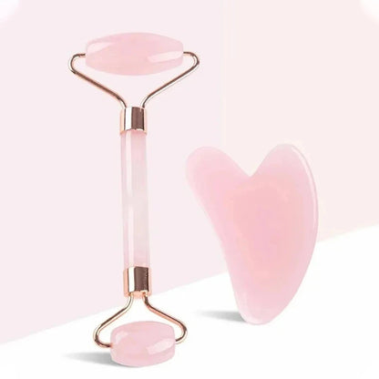 Face and Neck Massager ABS Roller Beauty Scraping Double-Ended Massage Stick to Unblock and Relax Non-Rose Crystal Jade