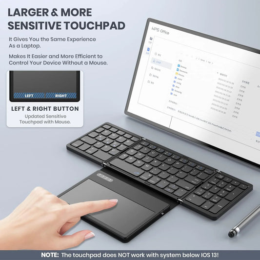 Wireless Foldable Keyboard with Touchpad 81 Keys Bluetooth Keyboard Portable Slim Folding Keypad for Windows IOS Android