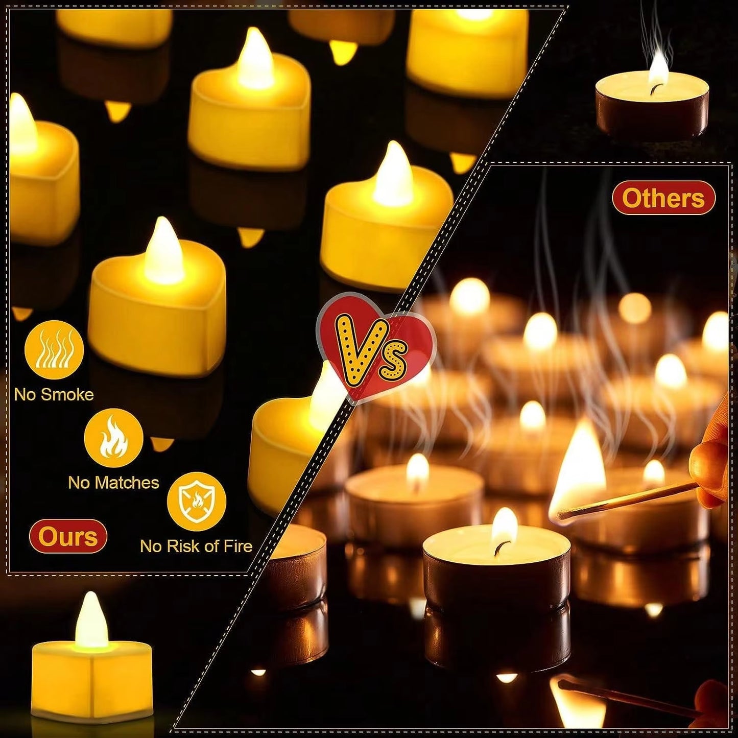 24pcs Heart Shape LED Flameless Tealight Candles Decorations  For Romantic Night Valentine's Day  Wedding Anniversary Or Table D