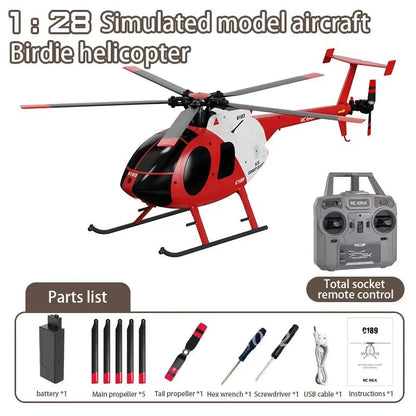 1:28 C189 RC Helicopter MD500 Brushless Motor Dual-motor 6-Axis Control Aircraft Takeoff/landing Toy One-click Model Gyro Remote