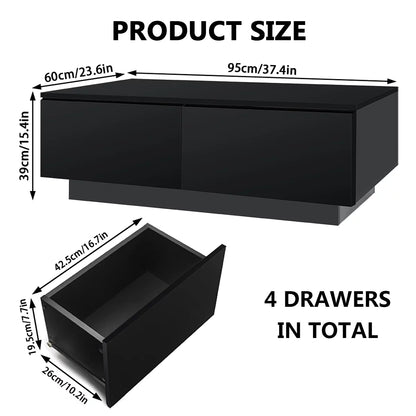 HOM012 - Transform Your Home: Versatile Black Coffee Table with LED Lights & Drawer Storage!