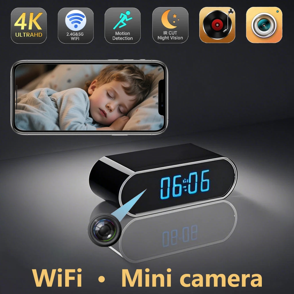 Mini WiFi clock camera 4K hidden