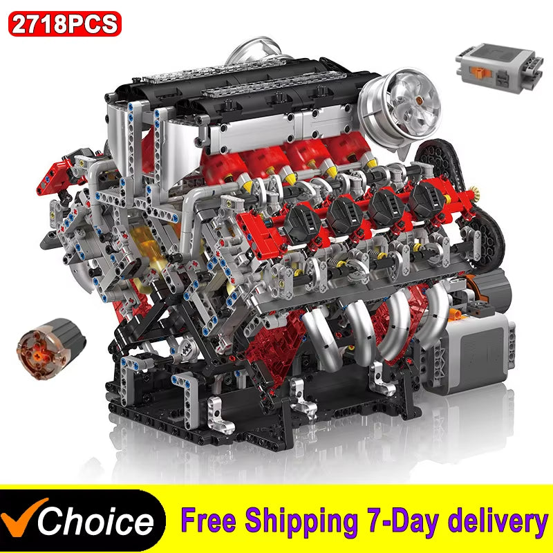 MOC Technik Electrically Driven No.V8 Engine Model Car Building Blocks Set Creative Educational Toy christmas Gifts for Boy Kids