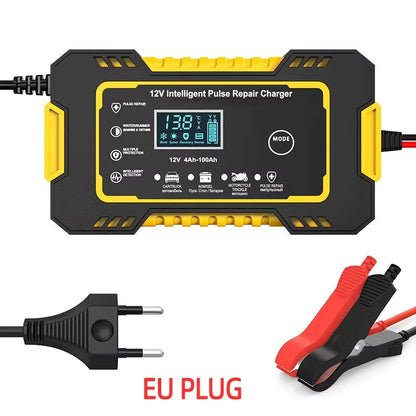 1 Set 12V6A Battery Charger Car/Motorcycle Charger Digital Display Suitable for Lead Acid Batteries EU Plug Reverse Protection