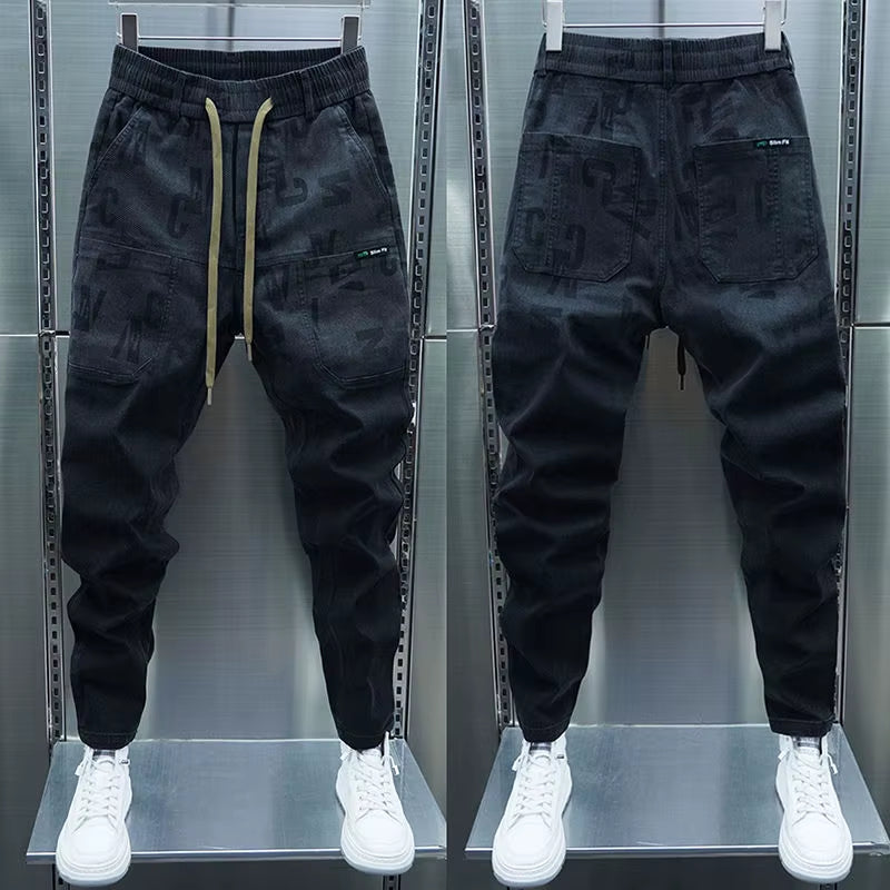 Black Cargo Jeans Skinny Harem Pants Outdoor Slimline Jogger Sweatpants Letter Printing High Quality Streetwear Brand Clothing