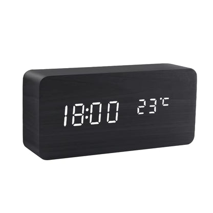 Alarm Clock LED Digital Wooden USB/AAA Powered Table Watch With Temperature Humidity Voice Control Snooze Electronic Desk Clocks