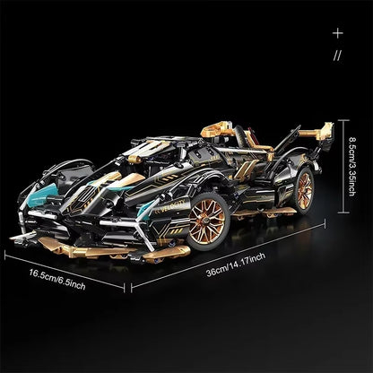 2024 Black V12 Block Roadster RC Tech Racer 1:14DIY Roadster building block assembly Block car toy birthday gift （1280 granule）