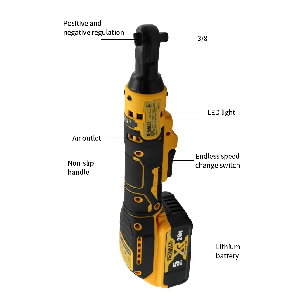 DCF512 Ratchet Right Angle Wrench Variable Speed Brushless Power Wrench LED light Cordless 20V Battery Power Tools