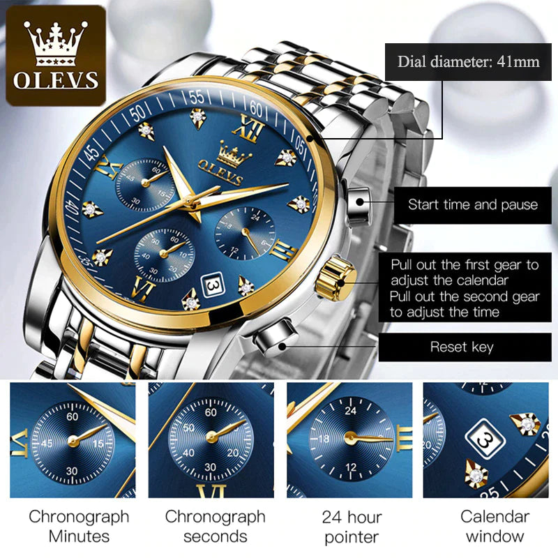 OLEVS Watches for Men Top Brand Luxury Chronograph Luminous Quartz Watch Fashion Business Waterproof Stainless Steel Wrist Watch