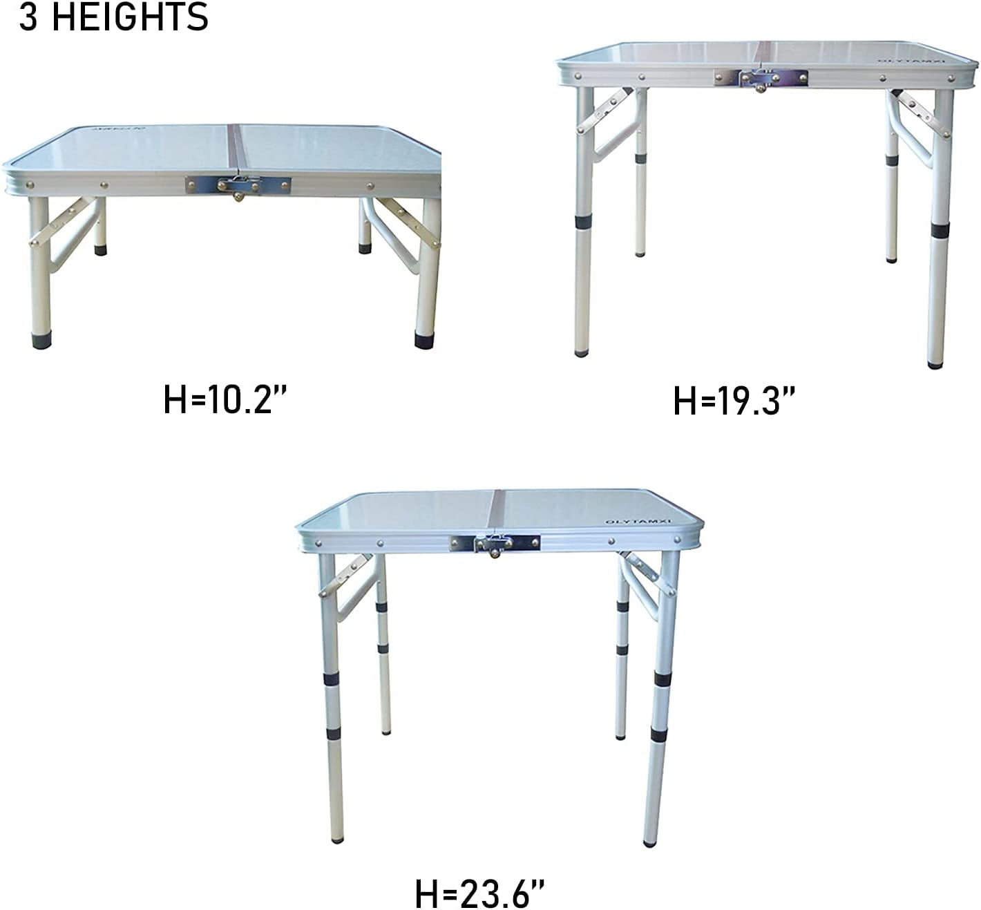 Small Folding Camping Table,24''×16'' Portable Aluminum Camp Table,Height Adjustable Folding Table for Outdoor Camp,3 Heights