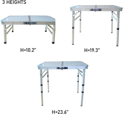 Small Folding Camping Table,24''×16'' Portable Aluminum Camp Table,Height Adjustable Folding Table for Outdoor Camp,3 Heights