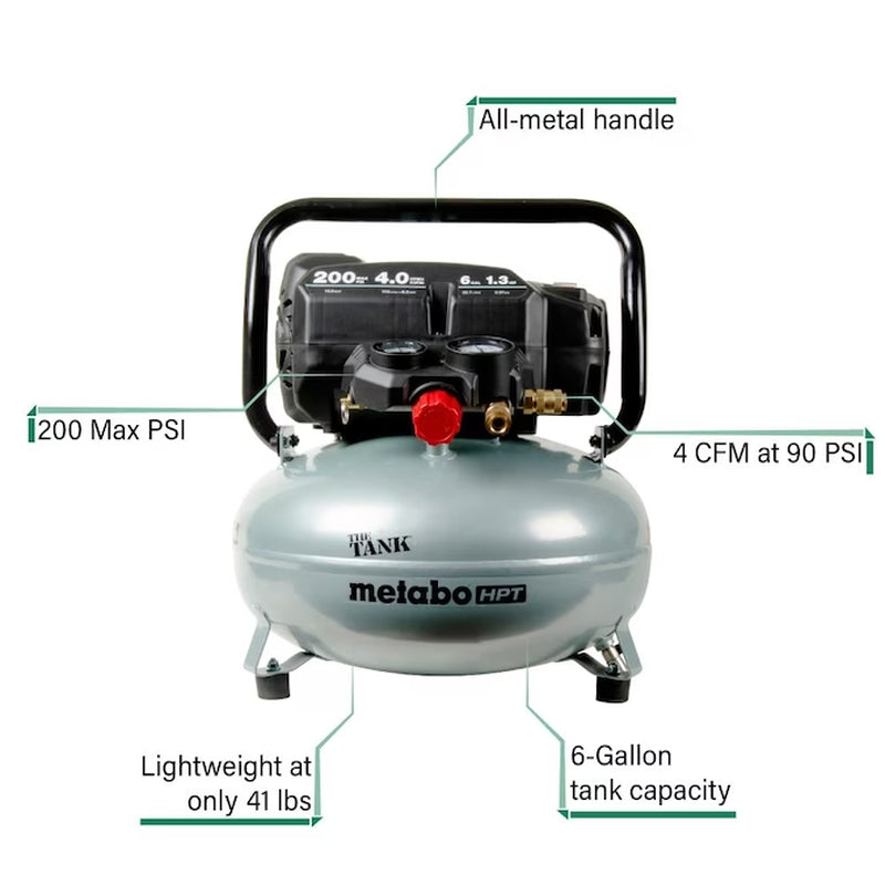 the Tank 6-Gallons Portable Electric 200 PSI Pancake Air Compressor