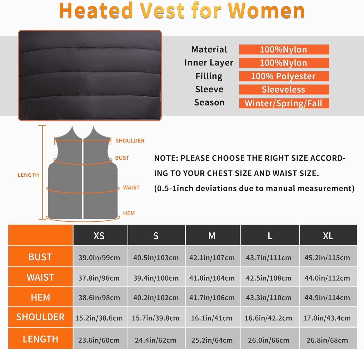 Heated Vest for Women USB Rechargeable Lightweight Heated Vest Pack for Hunting Hiking