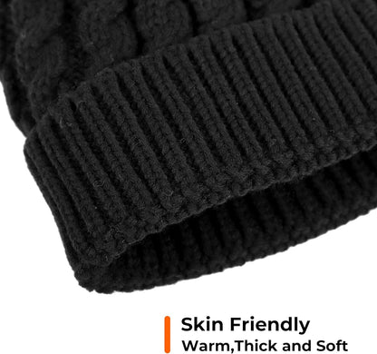 Women's Winter Soft Knit Beanie Hat with Faux Fur Pom Pom Warm Skull Cap Beanies for Women