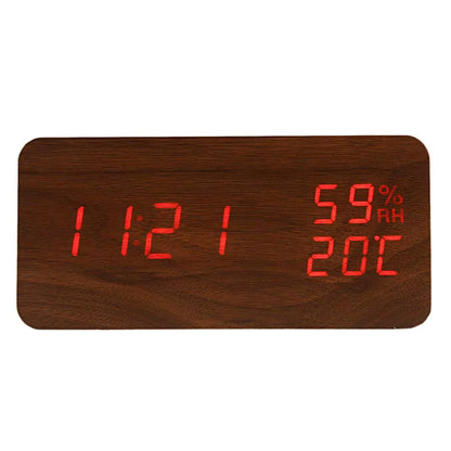 Alarm Clock LED Digital Wooden USB/AAA Powered Table Watch With Temperature Humidity Voice Control Snooze Electronic Desk Clocks