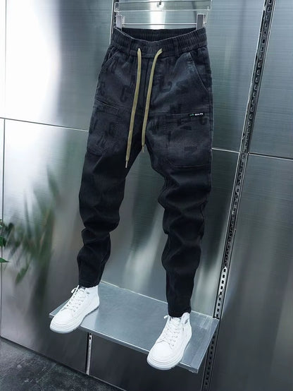 Black Cargo Jeans Skinny Harem Pants Outdoor Slimline Jogger Sweatpants Letter Printing High Quality Streetwear Brand Clothing