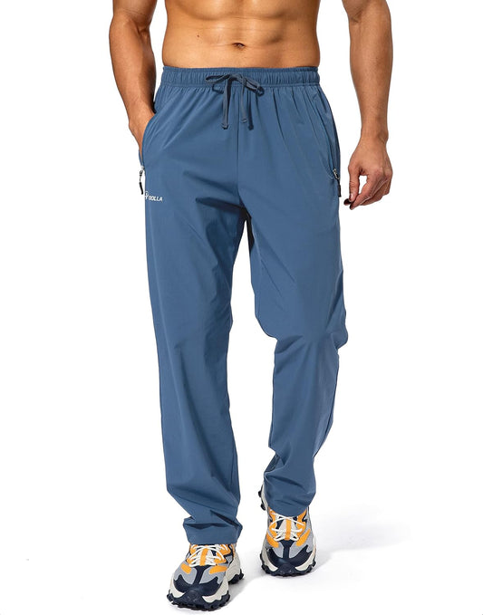 Men's Workout Athletic Pants Elastic Waist Jogging Running Pants for Men with Zipper Pockets