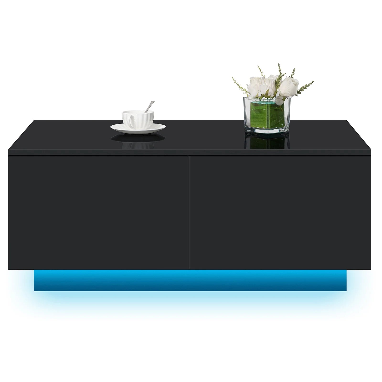 HOM012 - Transform Your Home: Versatile Black Coffee Table with LED Lights & Drawer Storage!