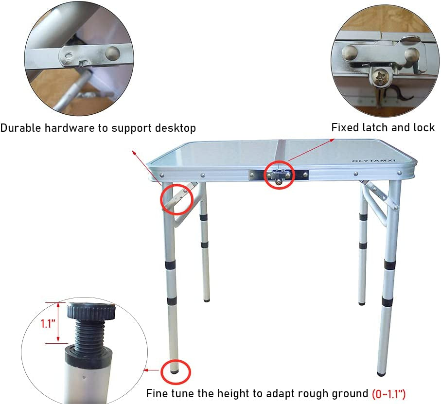 Small Folding Camping Table,24''×16'' Portable Aluminum Camp Table,Height Adjustable Folding Table for Outdoor Camp,3 Heights