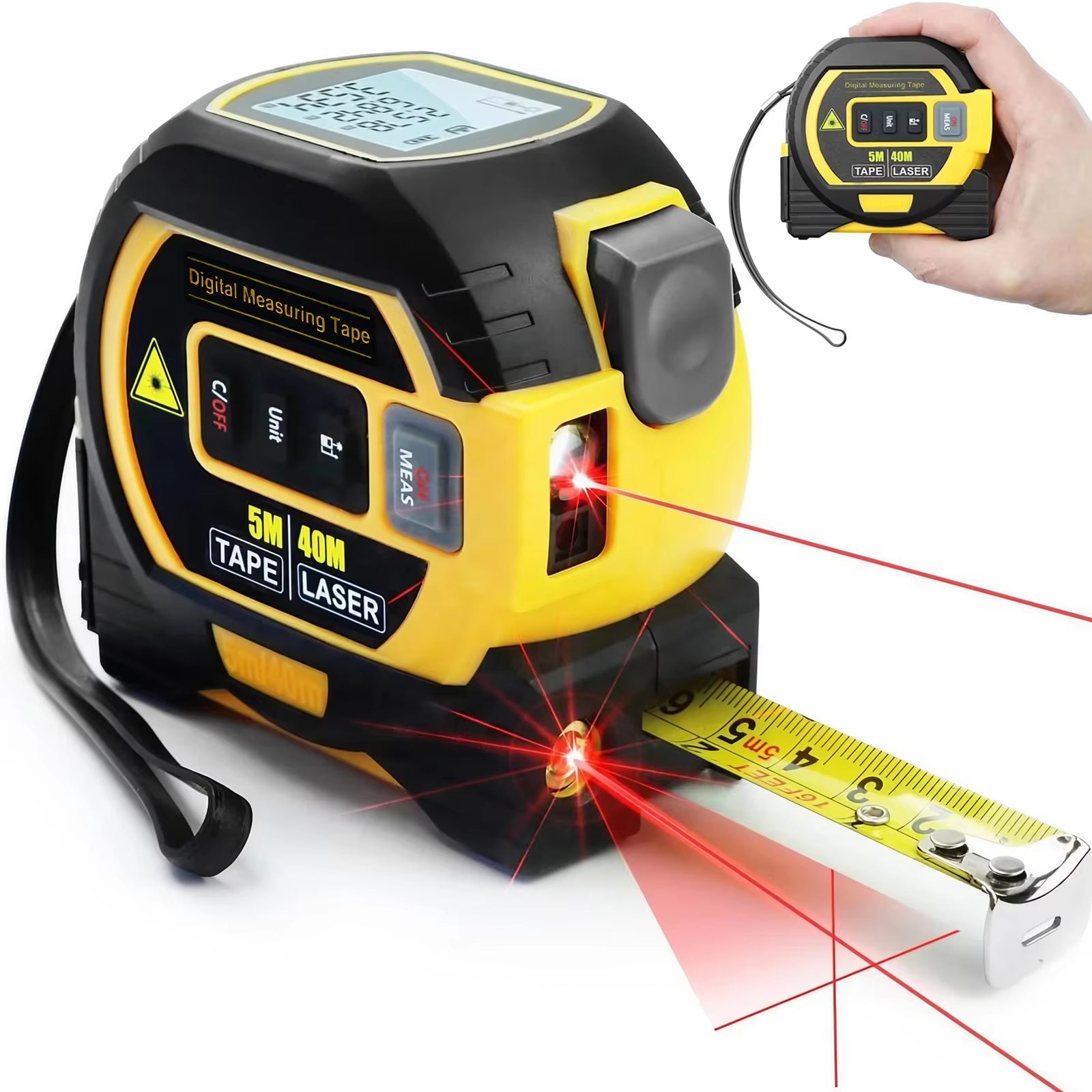 3-in-1 Laser Tape Measure 40/60M Meters Infrared Laser Distance Measuring Smart Energy Ruler High Precision Measuring Instrument