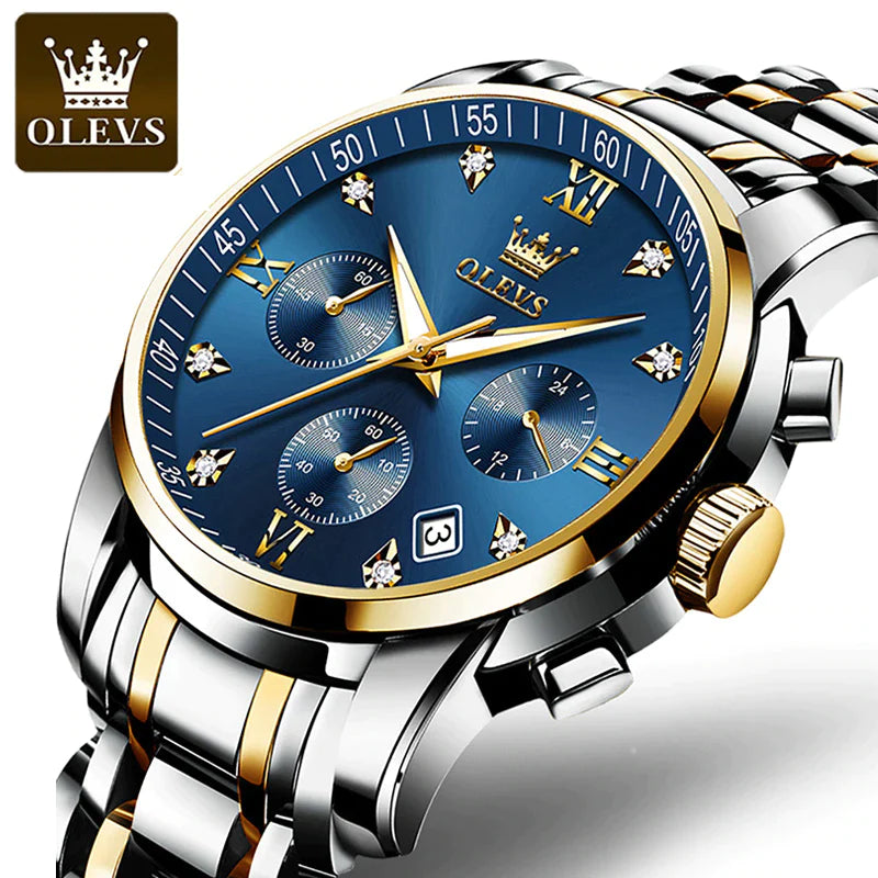 OLEVS Watches for Men Top Brand Luxury Chronograph Luminous Quartz Watch Fashion Business Waterproof Stainless Steel Wrist Watch