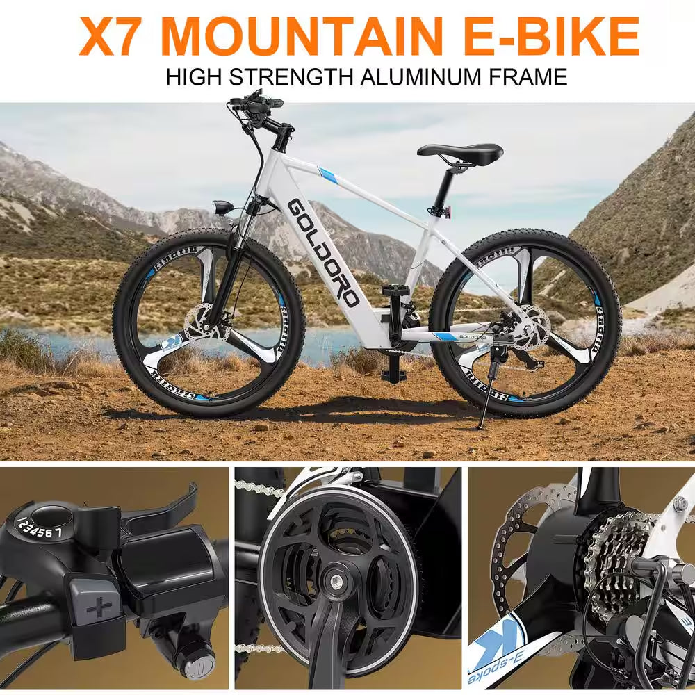 Electric Bike X7 Sport E-Bike, Full Suspension 26in. Tire 350W 36V, Max 18 MPH, 21 Speed 52-62 Mile Riding Distance